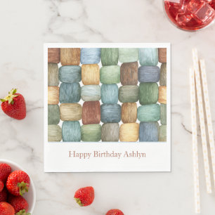 Grün Braun Blau Gelbe Quadrate Geburtstag Serviette