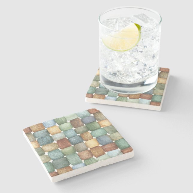 Grün Braun Blau Quadrate Steinuntersetzer (Seitenansicht)