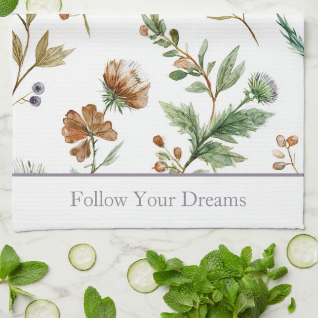 Grün Braun Creme Lila Blumen Geschirrtuch (Gefaltet)
