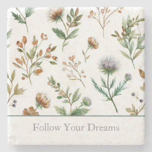 Grün Braun Creme Lila Blumen Steinuntersetzer