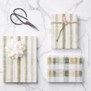 Grün Braun Creme Streifen Geburtstag Geschenkpapier Set