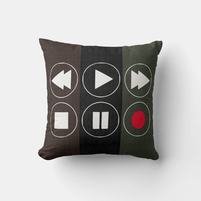 grün braun schwarze Tech Icons Rewind Fast Foward Kissen (Vorderseite)