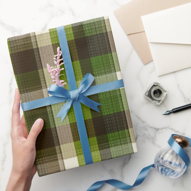 Grün Braun Wald Karo Moos Karomuster Geschenkpapier (Schenken)