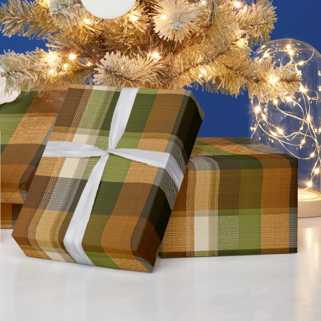 Grün Braun Wald Karo Moos Karomuster Geschenkpapier (Feiertage)