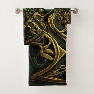 Grün Bronze Ornamental Plaid Dekorationsmuster Badhandtuch Set