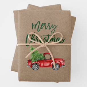 Grün Brush Weihnachtsmann Kraft Style Geschenkpapier Set