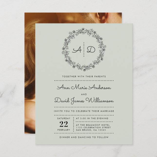 Grün | Budget Country Floral Wreath Wedding Foto (Vorne/Hinten)