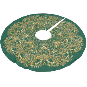 Grün Chic Elegantes Goldenes Mandala-Blumenmuster Polyester Weihnachtsbaumdecke