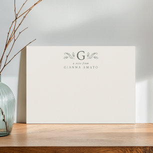Grün & Creme Botanisches Monogramm & Name Mitteilungskarte