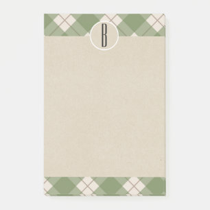 Grün creme kariert Kraft rustikal Monogramm Anfang Post-it Klebezettel
