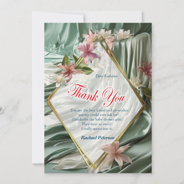 Grün, Creme, Seidenraupen und farbige Blume (Vorderseite)