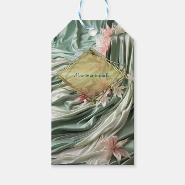 Grün, Creme, Seidenraupen und farbige Blume Geschenkanhänger (Vorderseite)