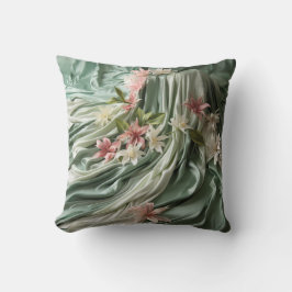 Grün, Creme, Seidenraupen und farbige Blume Kissen