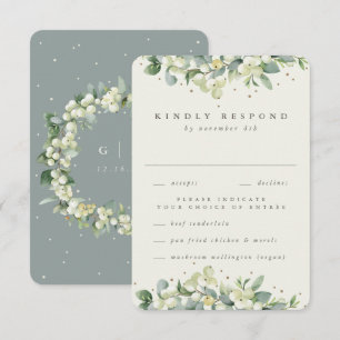 Grün/Creme Snowberry+Eukalyptus Ewedding RSVP Karte