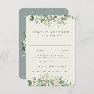 Grün/Creme Snowberry+Eukalyptus Ewedding RSVP Karte