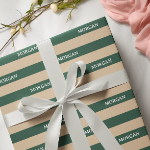 Grün & Creme Streifen Benutzername Weihnachten Geschenkpapier