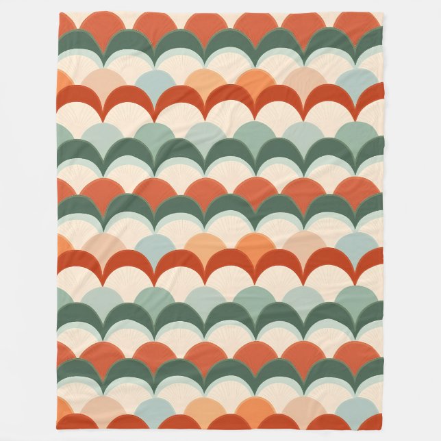 Grün, Creme und Orangen-Scalloping-Muster Fleecedecke (Vorderseite)
