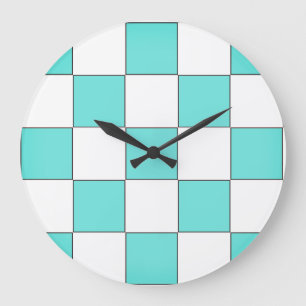 Grün Cyan Schachbrett Große Wanduhr