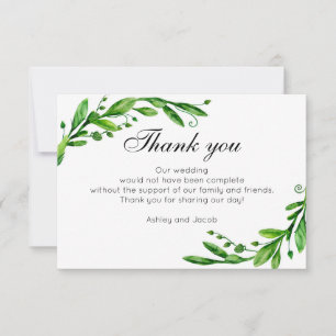 Grün danke. Botanische Hochzeitserklärung Dankeskarte