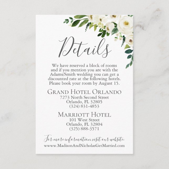 Grün der weißen Blume - Merkkarte für die Hochzeit Begleitkarte (Vorderseite)