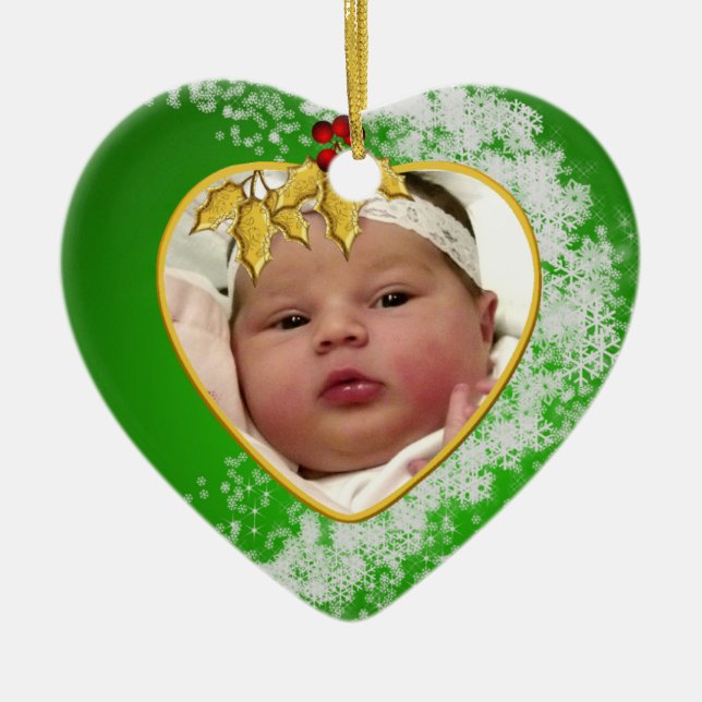 Grün des Babys Weihnachtsund GoldFoto-Herz Keramik Ornament (Vorne)