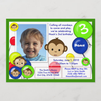 Grün des blauen Rotes der Affegeburtstagseinladung Einladung