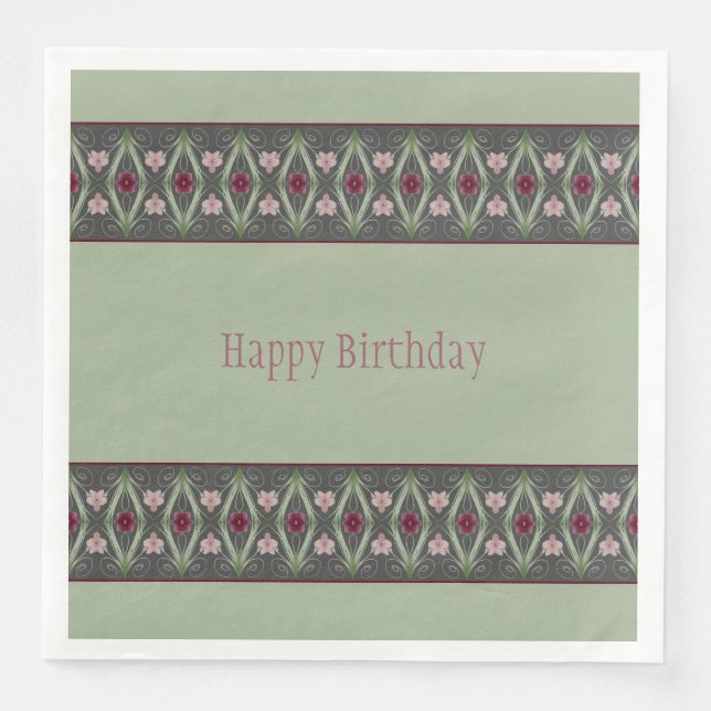 Grün dunkelgrau und rosa Blütenblätter Serviette (Vorderseite)