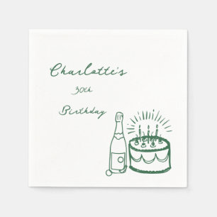 GRÜN einfache Handgezeichnete 30. Geburtstag Serviette