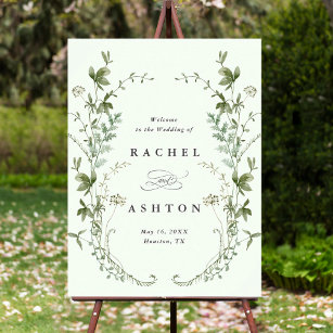 Grün-elegante Wildblume Hochzeit Begrüßung Zeichen Poster