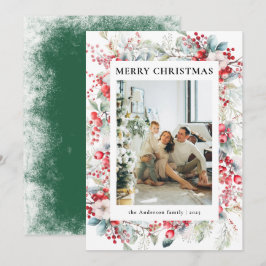 Grün Elegantes Vintages Berries Weihnachtsfest Fot Feiertagskarte