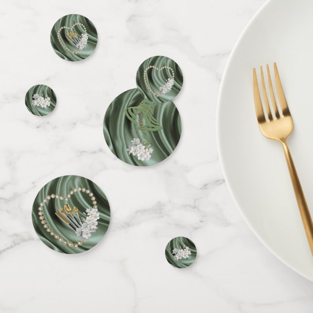 Grün, Elfenbein, Blau, Gold, Seide und Perlen Hoch Konfetti (Gruppe)