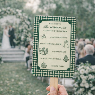 Grün & Elfenbein Old Money Hochzeitsprogramm Ablau Fächer