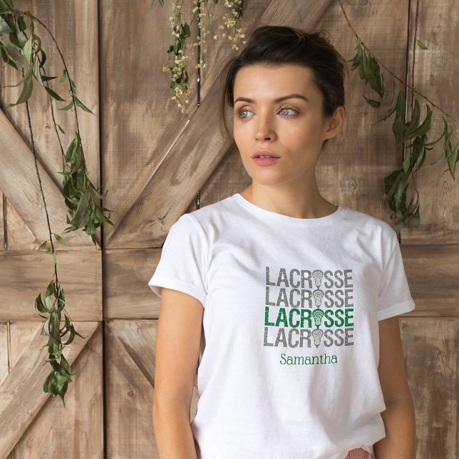 Grün erschüttert Lacrosse Word T-Shirt (Von Creator hochgeladen)