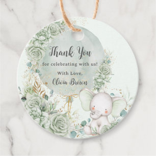 Grün florale Elephant Babydusche neutral Geschenkanhänger