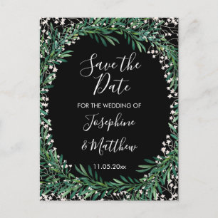 Grün & Florets Wasserfarbe Save the Date schwarz Ankündigungspostkarte