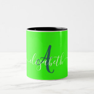 Grün fluoreszierendes Neon-Monogramm Zweifarbige Tasse