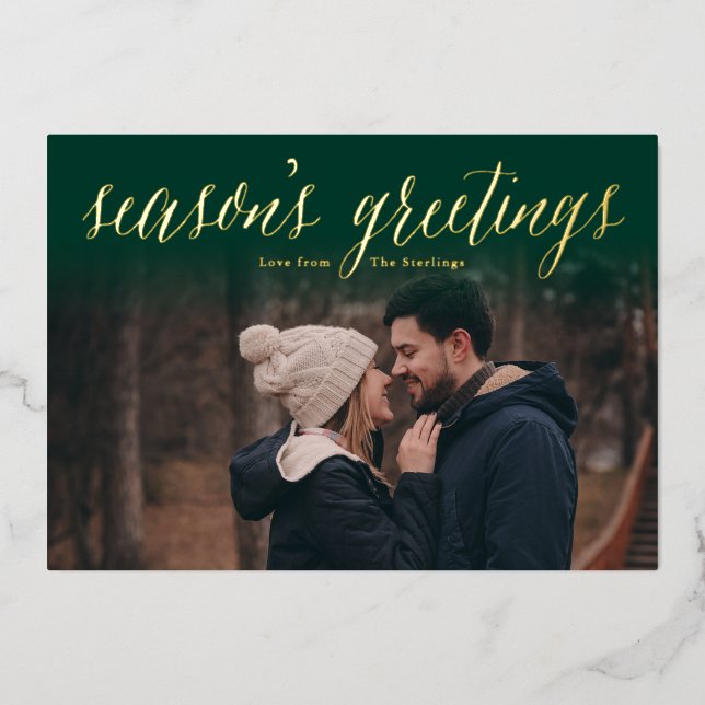 Grün + Foil Saison Grüße Foto Cards Folien Feiertagskarte (Vorderseite)