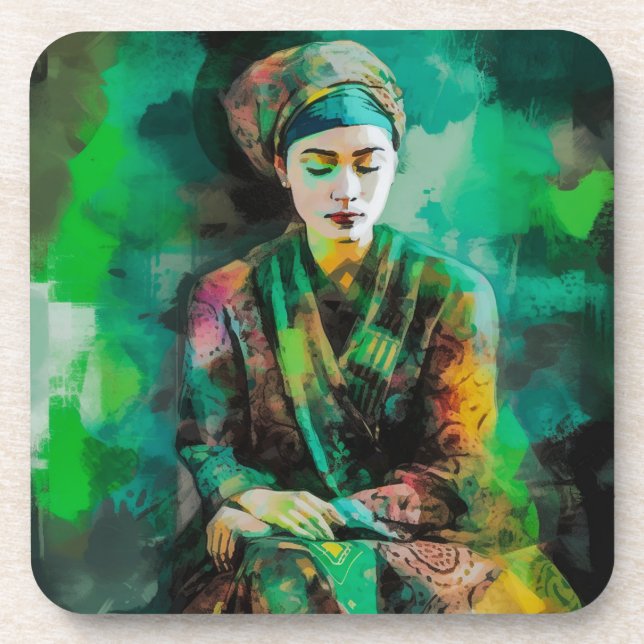 Grün-Frau Getränkeuntersetzer (Vorderseite)