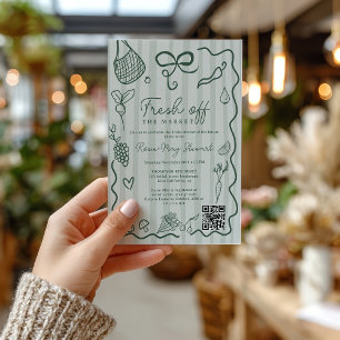 Grün Frisch vom Markt Handgezeichnet QR Braut- Einladung