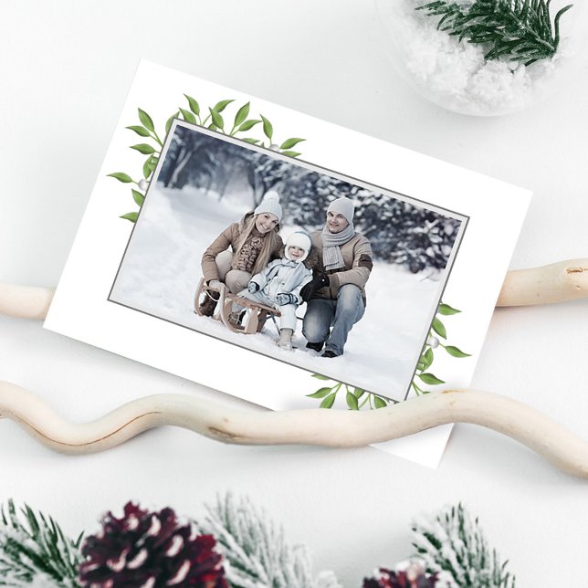 Grün frohe Weihnachten Botanisches Ein Foto (Christmas holiday greenery and foliage simple photo folding card. )