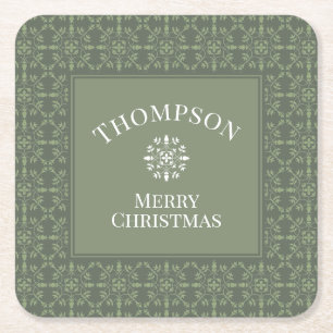 Grün frohe Weihnachten Moderne Elegante Schneefloc Rechteckiger Pappuntersetzer