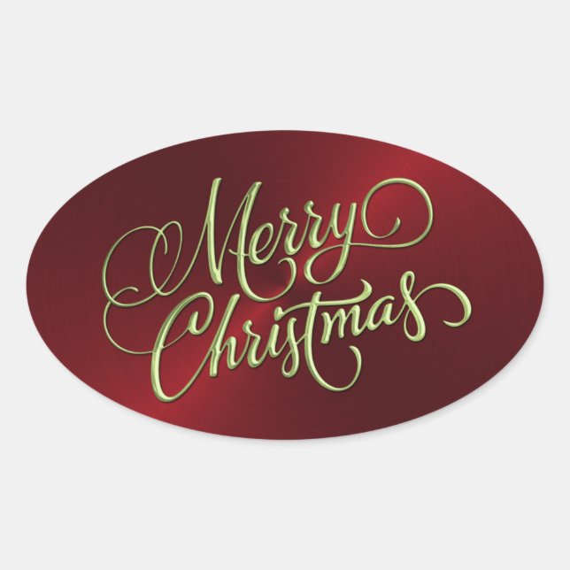 Grün frohe Weihnachts Rot Sticker Embossed Look (Vorderseite)