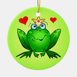 Grün Frosch-Prinz-Prinzessin Cartoon Frogs Hearts Keramikornament