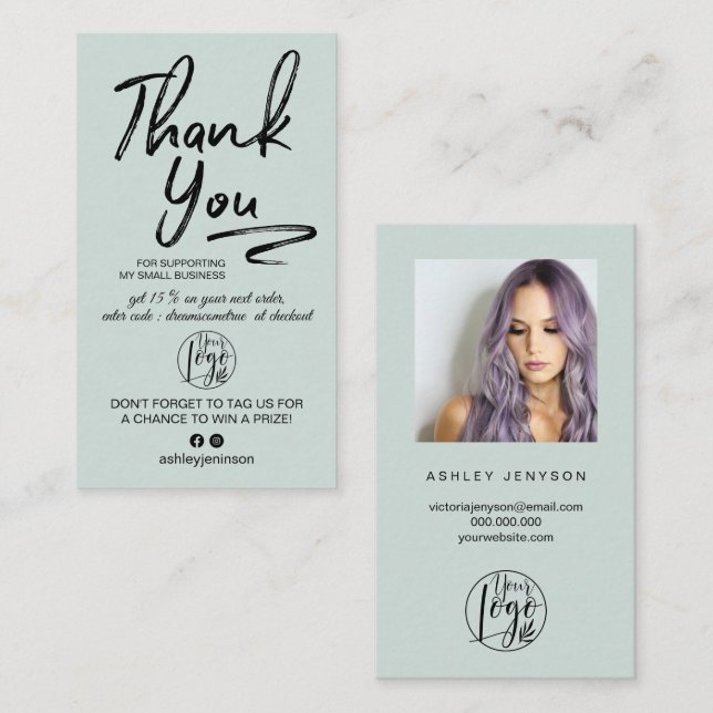 Grün gebürstetes Script Foto Logo Bestellung Viele Visitenkarte (Vorne/Hinten)