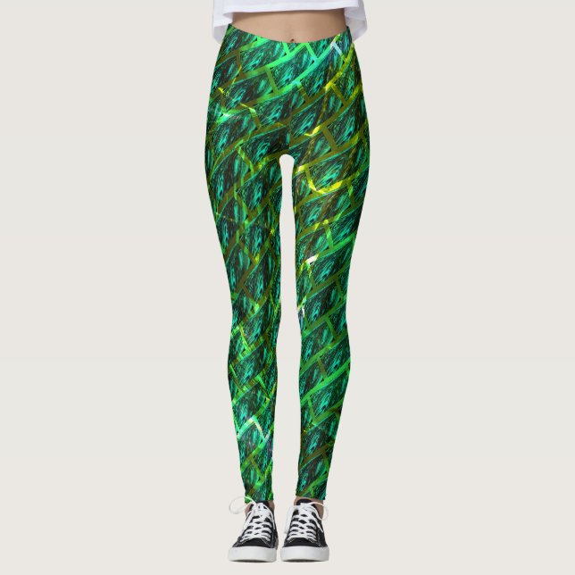 Grün, gekratzt, Gitter oder andere Ziegelsteine Leggings (Vorderseite)