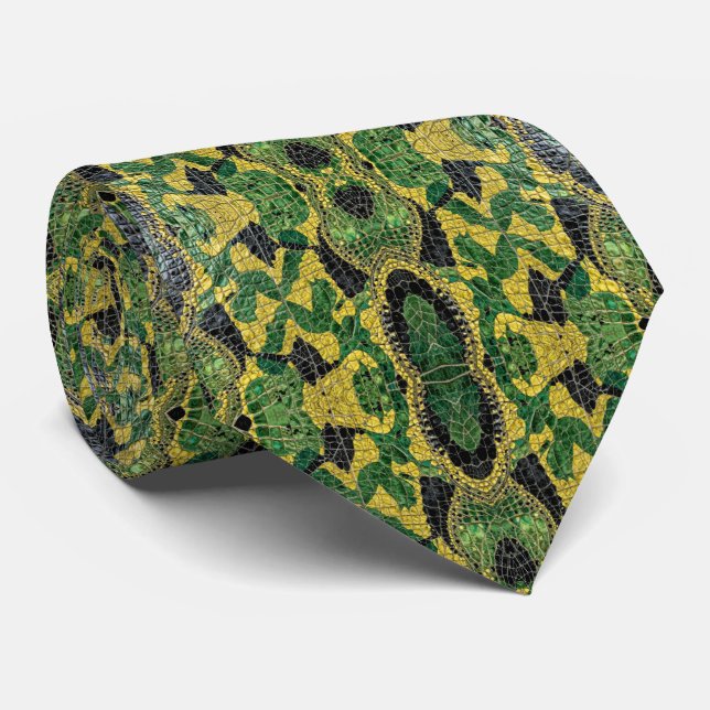 Grün Gelb Alligator Krokodil Drachen Leder Krawatte (Gerollt)
