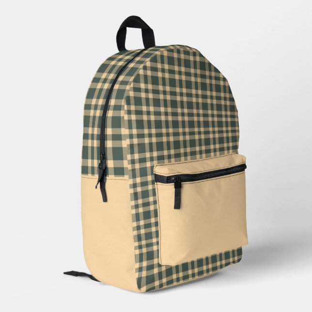 Grün Gelb Karomuster Bedruckter Rucksack (Rückseitige Ecke links)