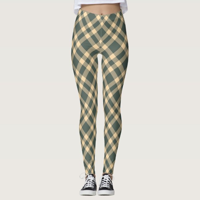 Grün Gelb Karomuster Leggings (Vorderseite)