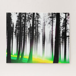 Grün-Gelb-Nebel im Schwarzwald in der Silhouette Puzzle