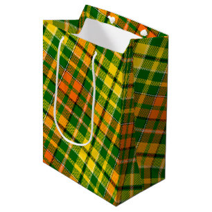 Grün Gelb Orange Kariert Tartan Design Mittlere Geschenktüte